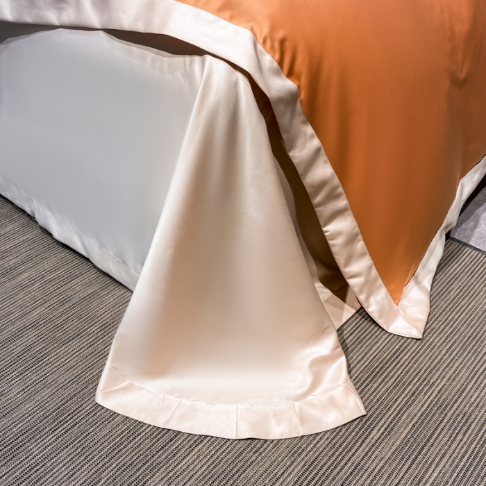 91家纺网 家纺一手货源 找家纺 宅家居 2024新款臻品真丝B版纯棉米莱四件套 米莱-爱玛橙