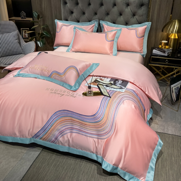 91家纺网 家纺一手货源 找家纺 宅家居 2024新款臻品真丝B版纯棉米莱四件套 米莱-烟粉