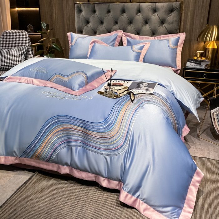 91家纺网 家纺一手货源 找家纺 宅家居 2024新款臻品真丝B版纯棉米莱四件套 米莱-浅海蓝