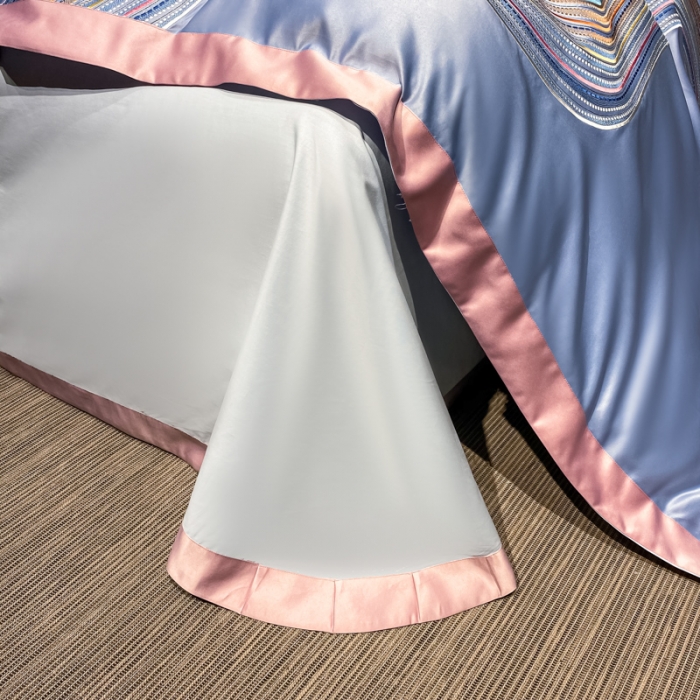 91家纺网 家纺一手货源 找家纺 宅家居 2024新款臻品真丝B版纯棉米莱四件套 米莱-浅海蓝