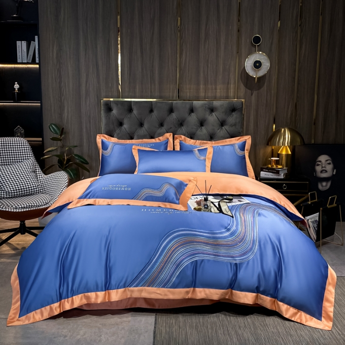 91家纺网 家纺一手货源 找家纺 宅家居 2024新款臻品真丝B版纯棉米莱四件套 米莱-宝石蓝