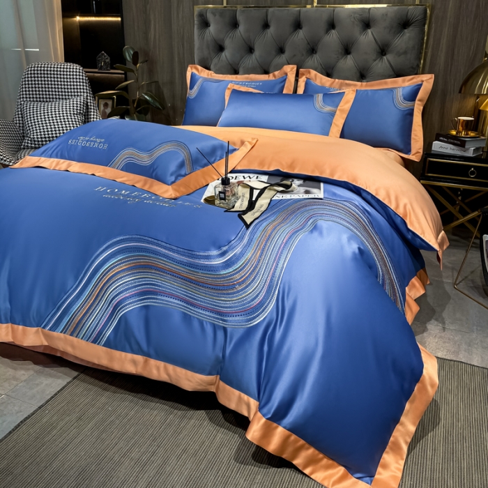 91家纺网 家纺一手货源 找家纺 宅家居 2024新款臻品真丝B版纯棉米莱四件套 米莱-宝石蓝