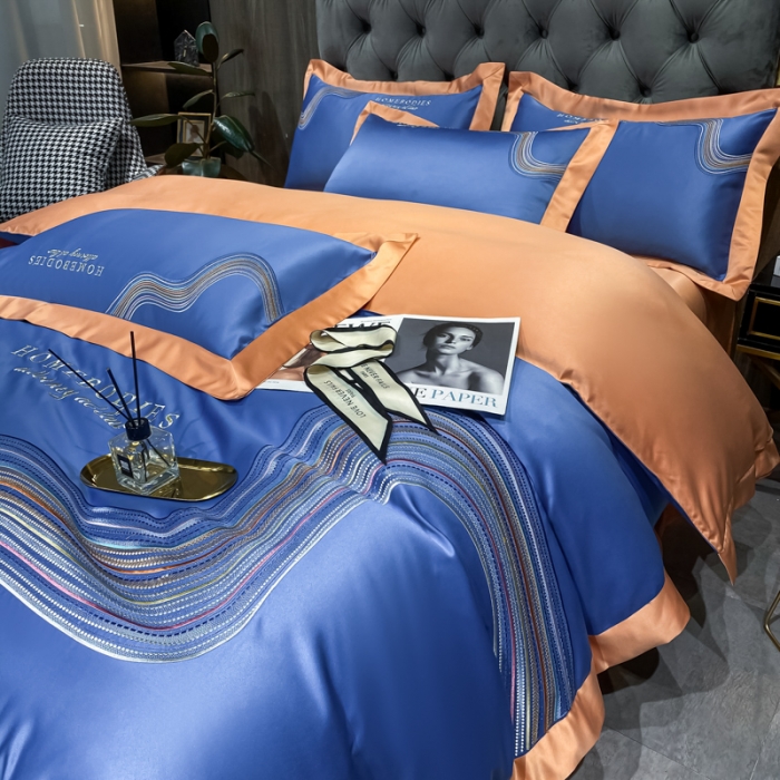 91家纺网 家纺一手货源 找家纺 宅家居 2024新款臻品真丝B版纯棉米莱四件套 米莱-宝石蓝