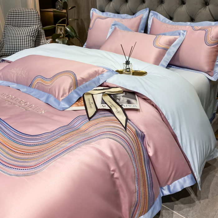 91家纺网 家纺一手货源 找家纺 宅家居 2024新款臻品真丝B版纯棉米莱四件套 米莱-浅豆沙