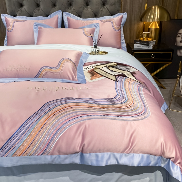 91家纺网 家纺一手货源 找家纺 宅家居 2024新款臻品真丝B版纯棉米莱四件套 米莱-浅豆沙