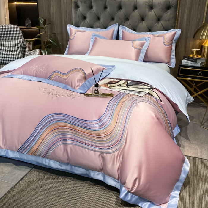 91家纺网 家纺一手货源 找家纺 宅家居 2024新款臻品真丝B版纯棉米莱四件套 米莱-浅豆沙