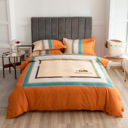 91家纺网 家纺一手货源 找家纺 （总）金爱家 2021新款大版磨毛条格简约四件套