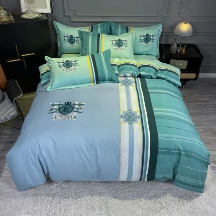 91家纺网 家纺一手货源 找家纺 （总）金爱家 2021新款大版磨毛条格简约四件套