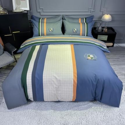 91家纺网 家纺一手货源 找家纺 金爱家 2021新款大版磨毛条格简约四件套 艾德孟兰