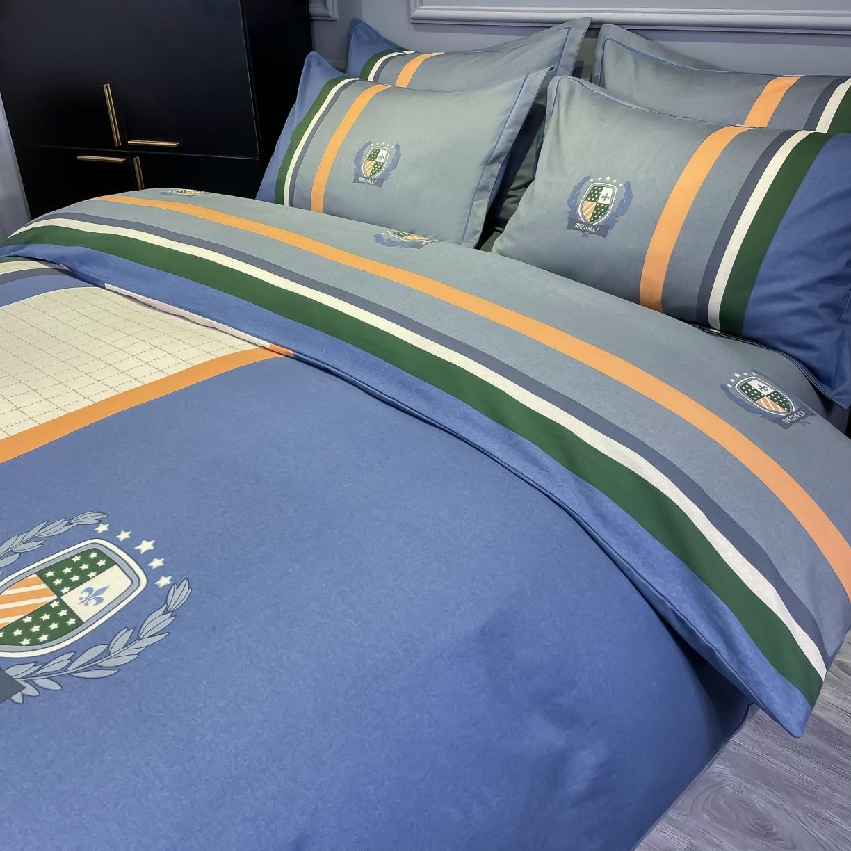 91家纺网 家纺一手货源 找家纺 金爱家 2021新款大版磨毛条格简约四件套 艾德孟兰