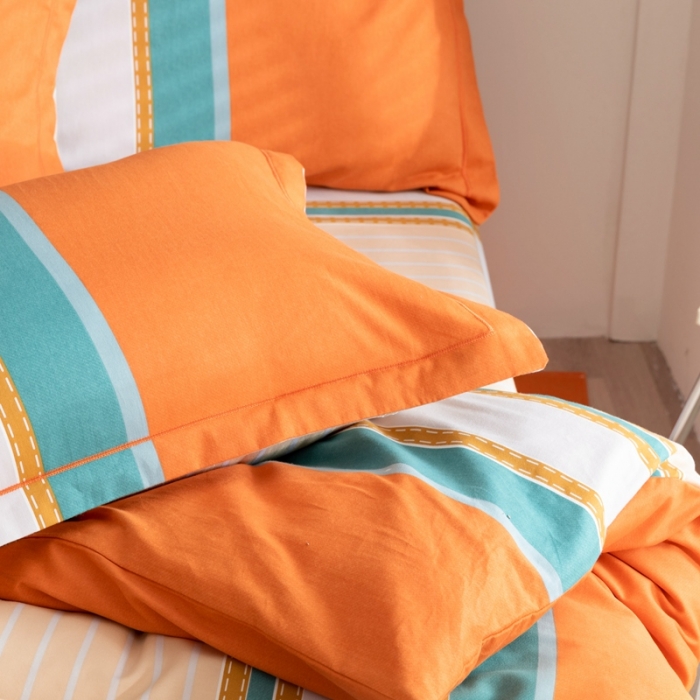 91家纺网 家纺一手货源 找家纺 金爱家 2021新款大版磨毛条格简约四件套 护花使者