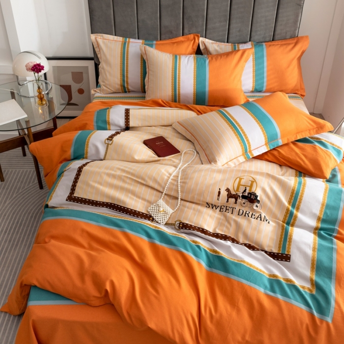 91家纺网 家纺一手货源 找家纺 金爱家 2021新款大版磨毛条格简约四件套 护花使者