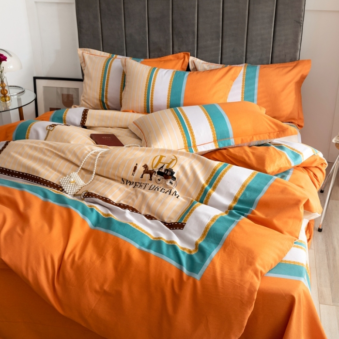 91家纺网 家纺一手货源 找家纺 金爱家 2021新款大版磨毛条格简约四件套 护花使者