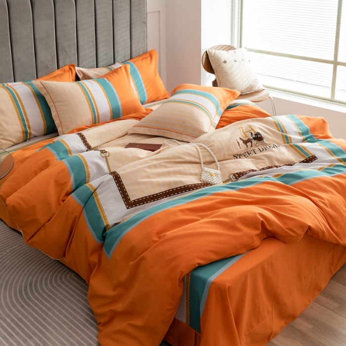 91家纺网 家纺一手货源 找家纺 金爱家 2021新款大版磨毛条格简约四件套 护花使者