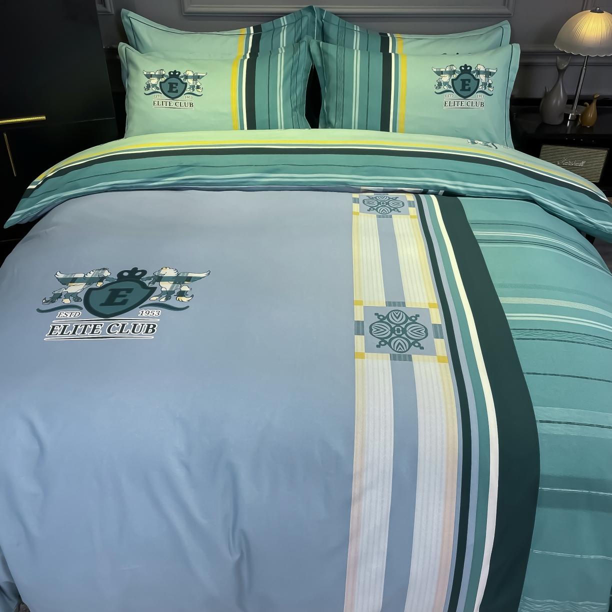 91家纺网 家纺一手货源 找家纺 金爱家 2021新款大版磨毛条格简约四件套 韵律灰