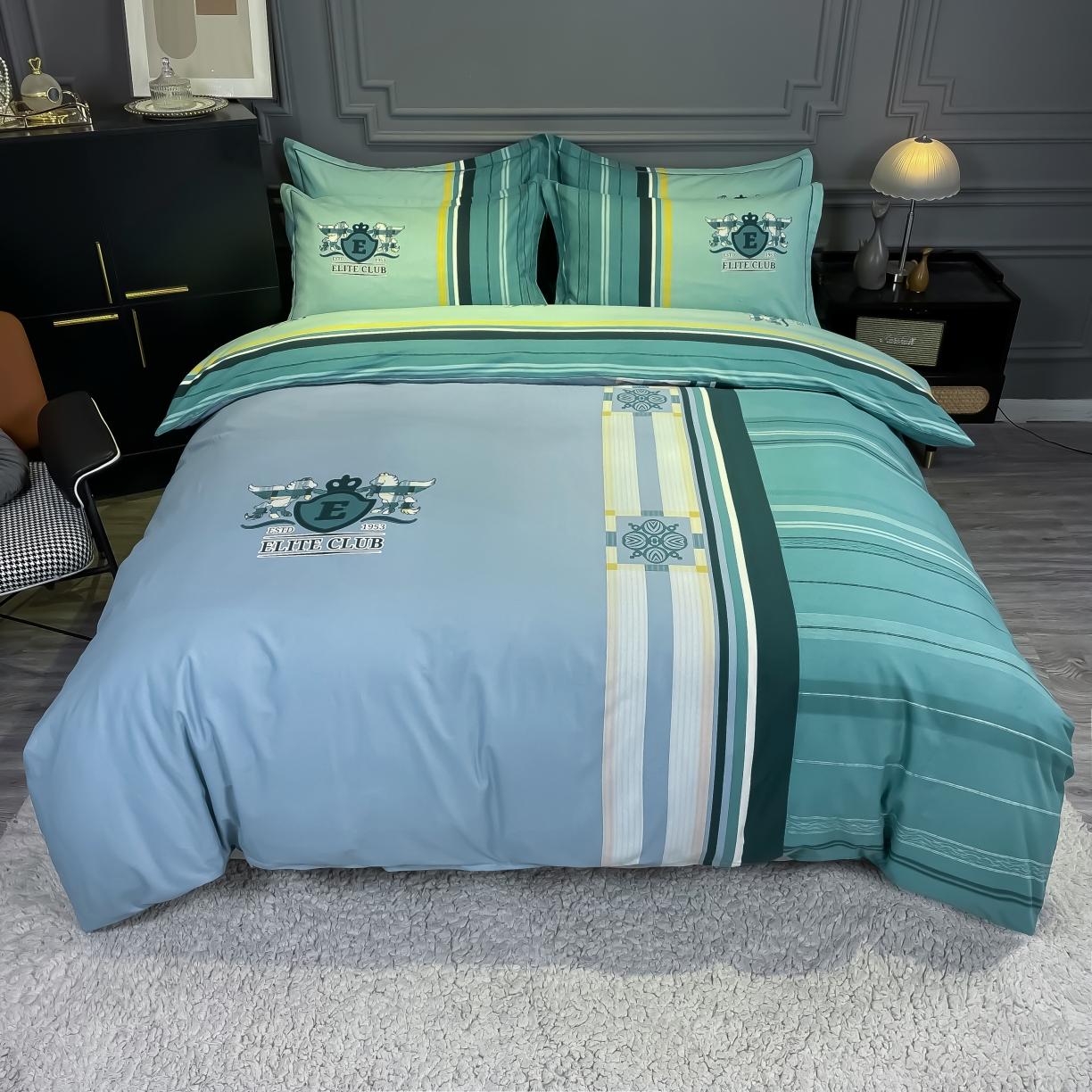 91家纺网 家纺一手货源 找家纺 金爱家 2021新款大版磨毛条格简约四件套 韵律灰