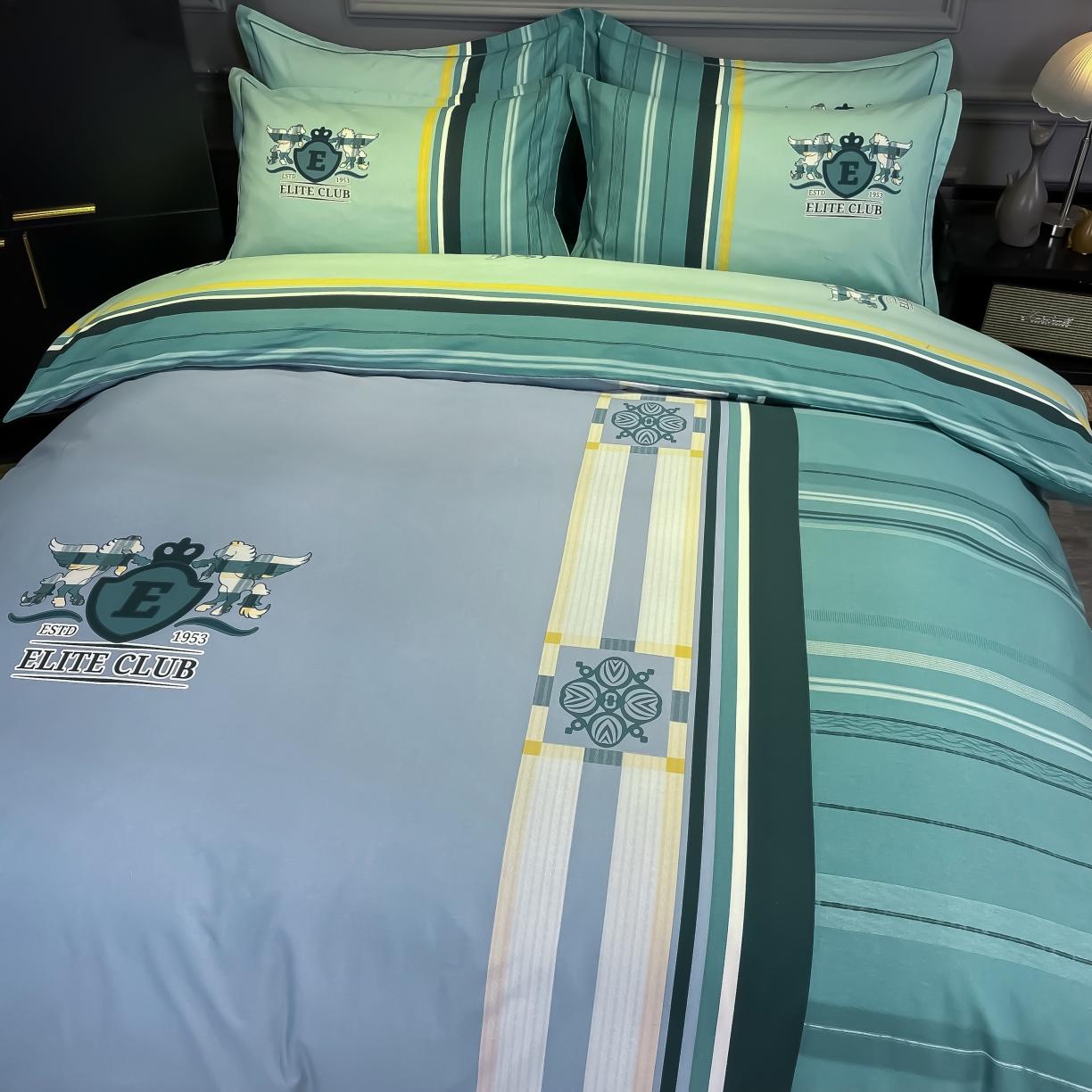 91家纺网 家纺一手货源 找家纺 金爱家 2021新款大版磨毛条格简约四件套 韵律灰