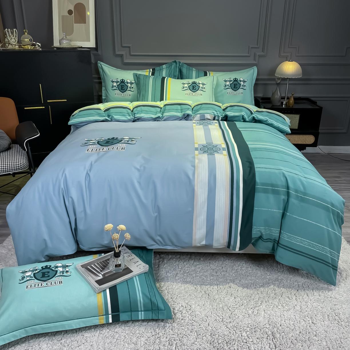 91家纺网 家纺一手货源 找家纺 金爱家 2021新款大版磨毛条格简约四件套 韵律灰