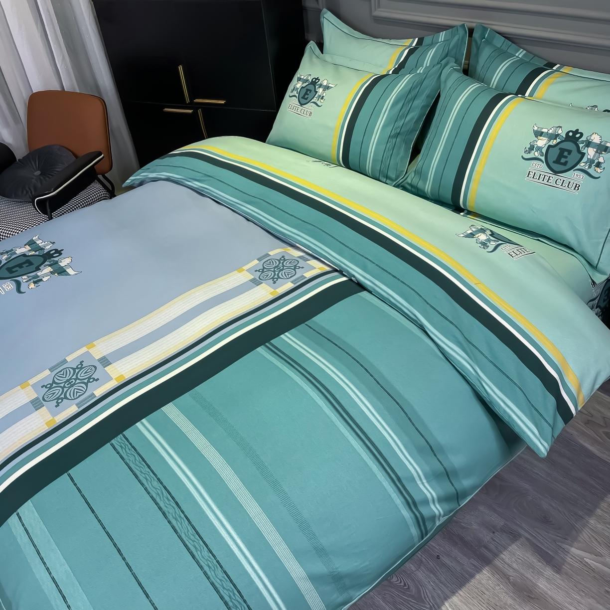 91家纺网 家纺一手货源 找家纺 金爱家 2021新款大版磨毛条格简约四件套 韵律灰