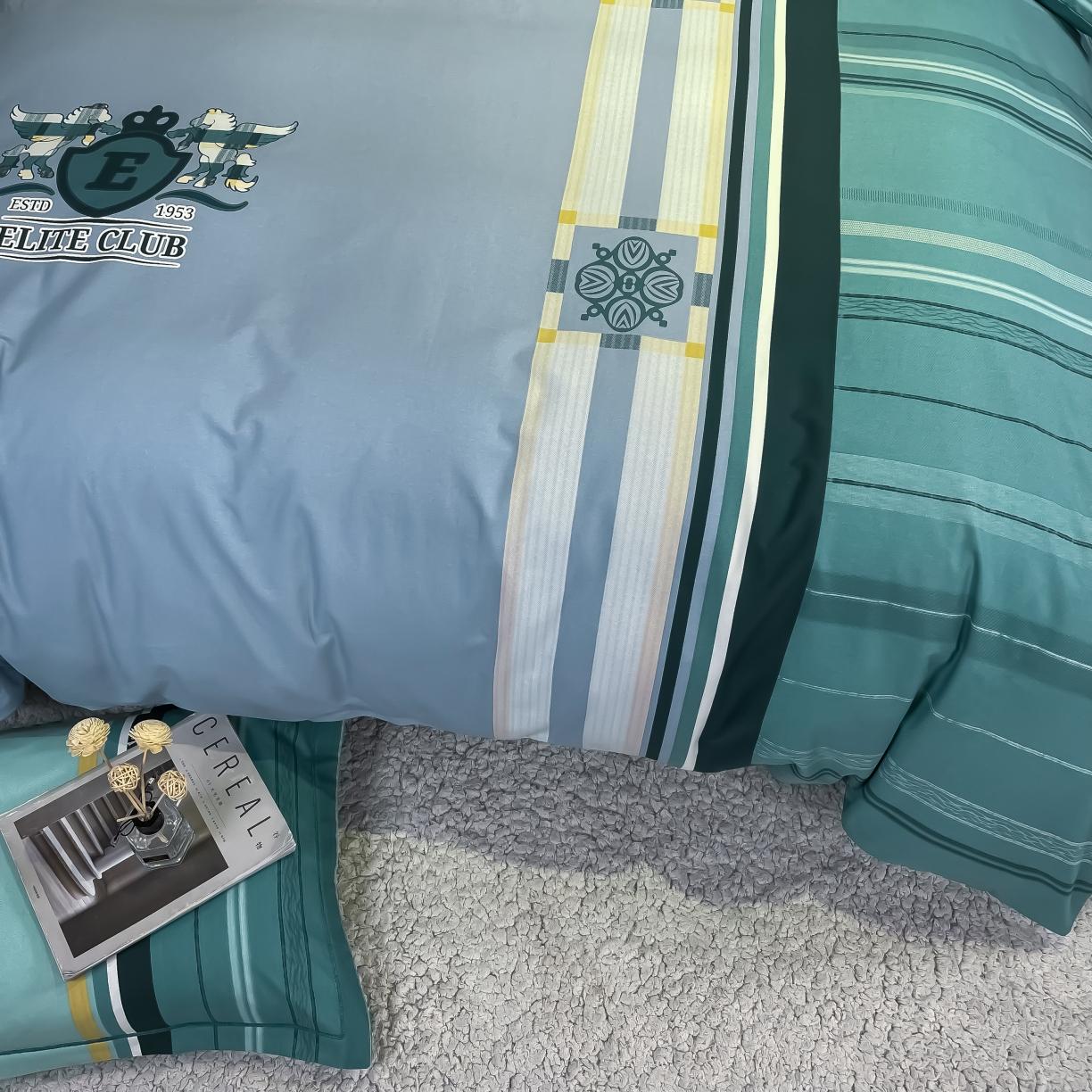 91家纺网 家纺一手货源 找家纺 金爱家 2021新款大版磨毛条格简约四件套 韵律灰