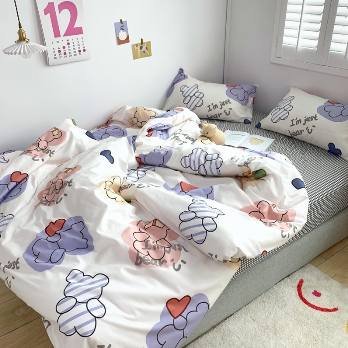 91家纺网 家纺一手货源 找家纺 怡家居 2021新款全棉卡通四件套 爱心熊