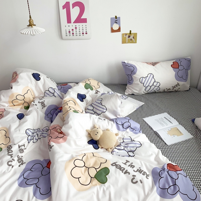 91家纺网 家纺一手货源 找家纺 怡家居 2021新款全棉卡通四件套 爱心熊