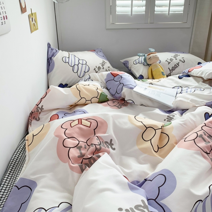 91家纺网 家纺一手货源 找家纺 怡家居 2021新款全棉卡通四件套 爱心熊