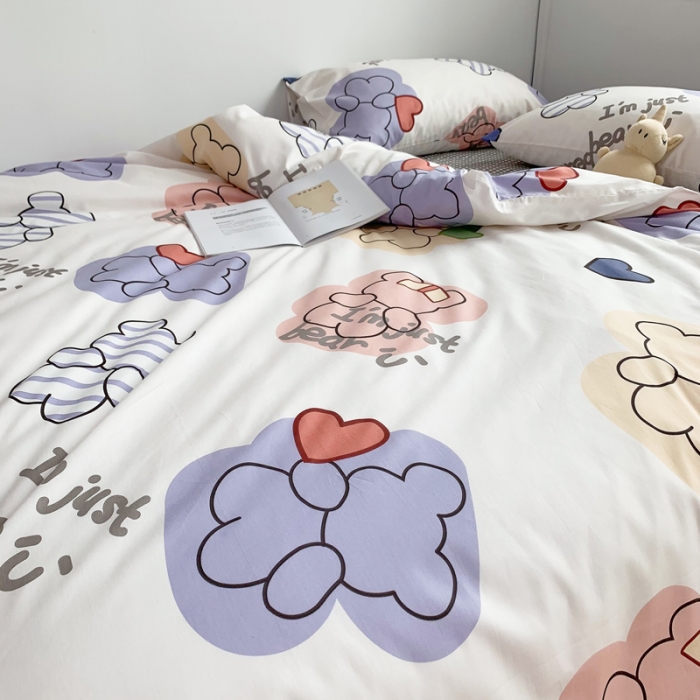 91家纺网 家纺一手货源 找家纺 怡家居 2021新款全棉卡通四件套 爱心熊