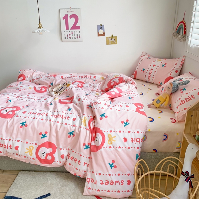91家纺网 家纺一手货源 找家纺 怡家居 2021新款全棉卡通四件套 彩虹兔