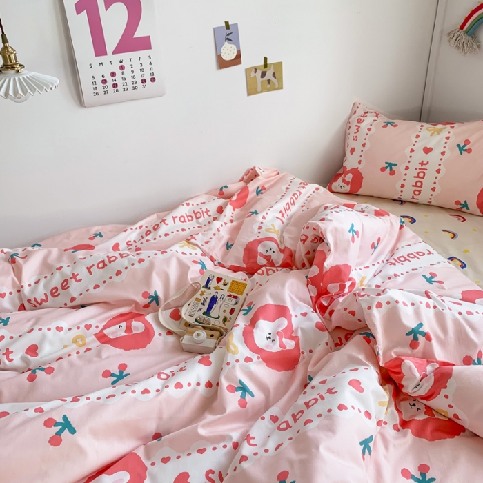 91家纺网 家纺一手货源 找家纺 怡家居 2021新款全棉卡通四件套 彩虹兔