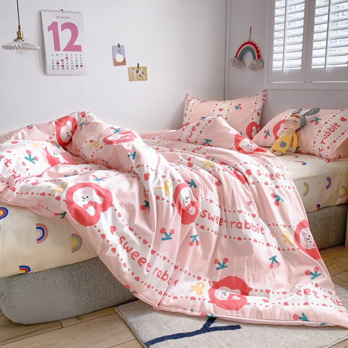91家纺网 家纺一手货源 找家纺 怡家居 2021新款全棉卡通四件套 彩虹兔