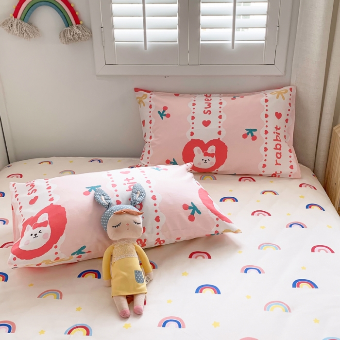 91家纺网 家纺一手货源 找家纺 怡家居 2021新款全棉卡通四件套 彩虹兔