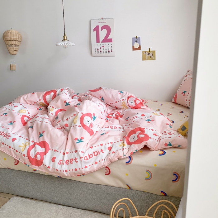 91家纺网 家纺一手货源 找家纺 怡家居 2021新款全棉卡通四件套 彩虹兔