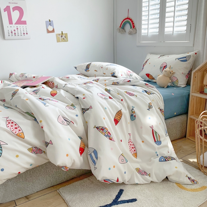 91家纺网 家纺一手货源 找家纺 怡家居 2021新款全棉卡通四件套 好多鱼