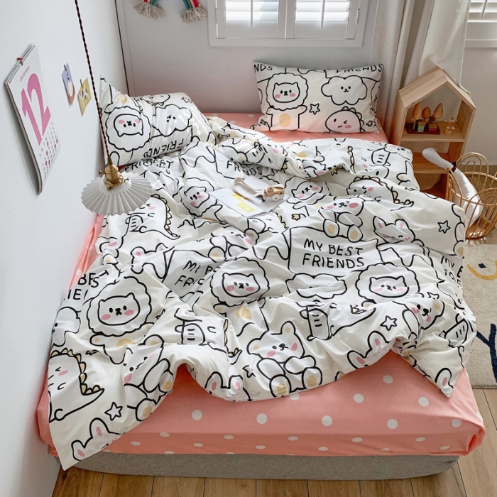 91家纺网 家纺一手货源 找家纺 怡家居 2021新款全棉卡通四件套 小粉熊