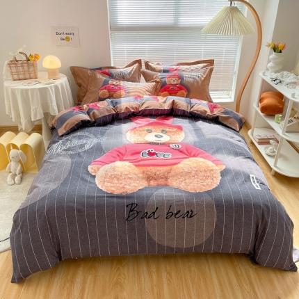 91家纺网 家纺一手货源 找家纺 金爱家 2021新款大版磨毛卡通系列四件套 宝宝熊