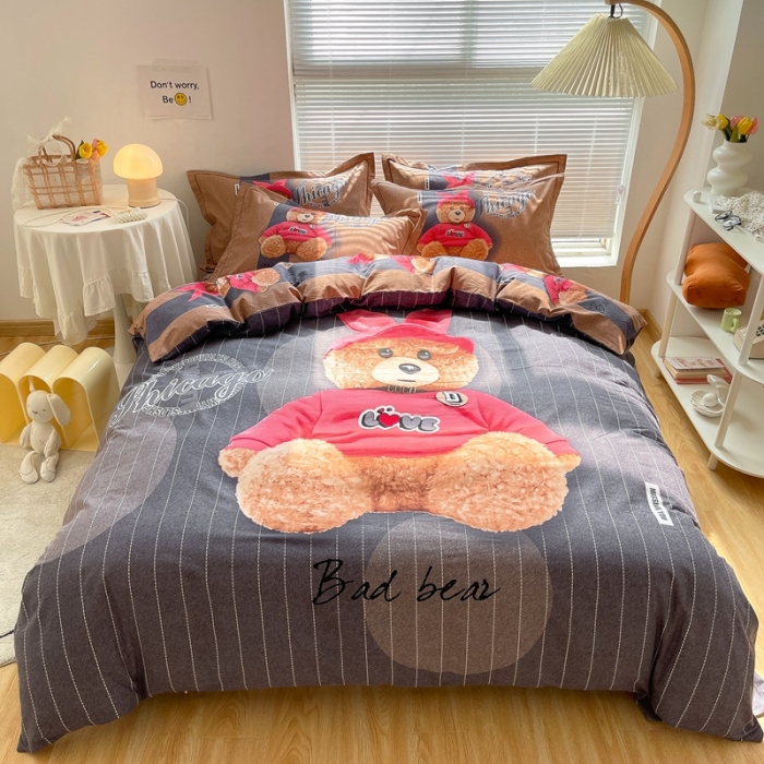 91家纺网 家纺一手货源 找家纺 金爱家 2021新款大版磨毛卡通系列四件套 宝宝熊