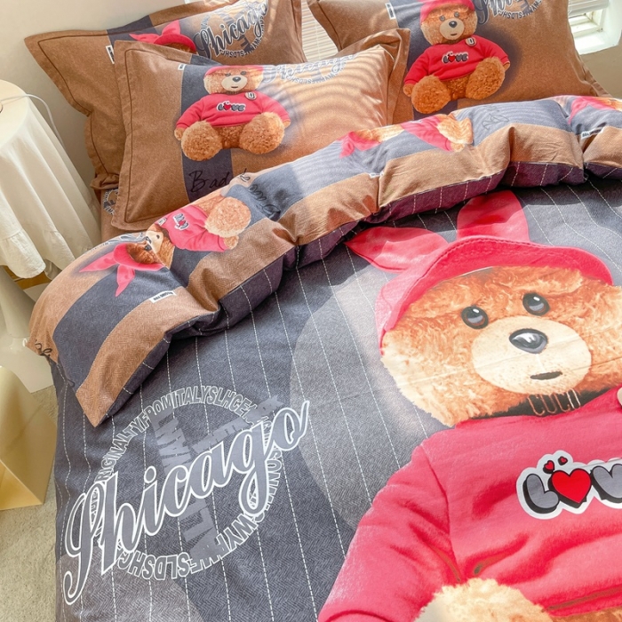 91家纺网 家纺一手货源 找家纺 金爱家 2021新款大版磨毛卡通系列四件套 宝宝熊