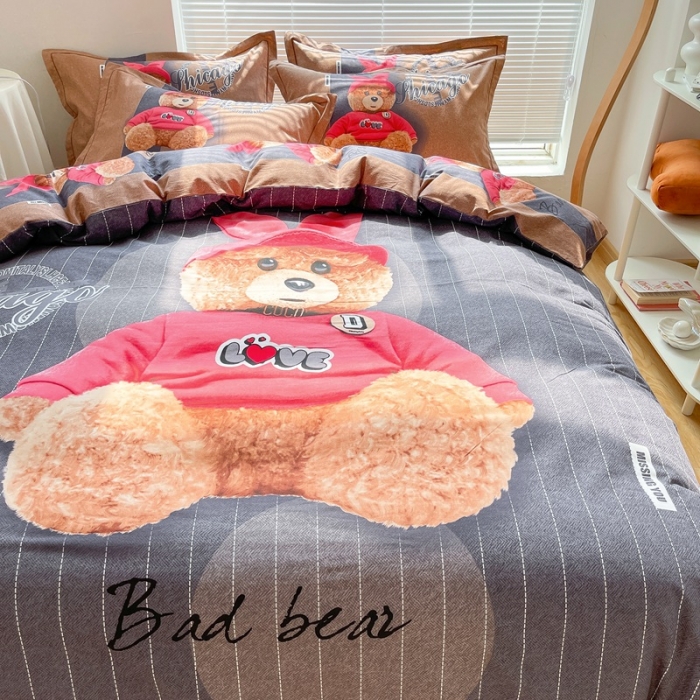 91家纺网 家纺一手货源 找家纺 金爱家 2021新款大版磨毛卡通系列四件套 宝宝熊