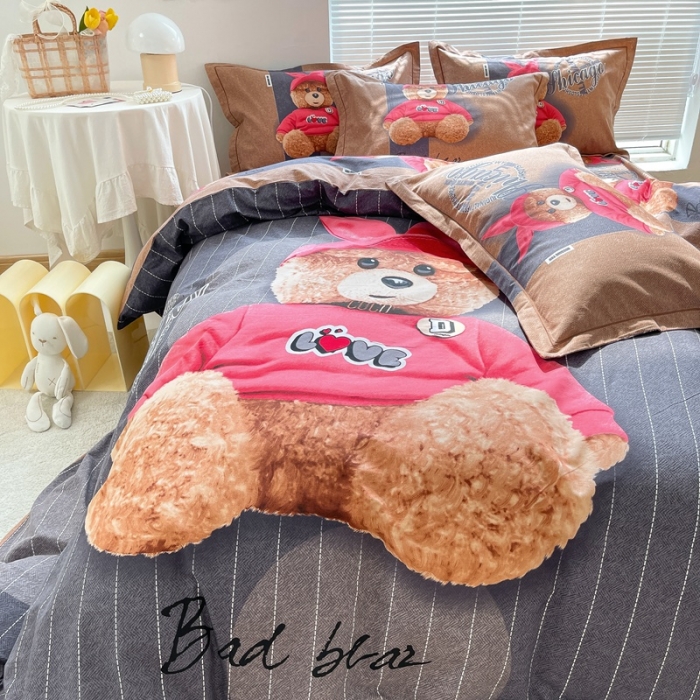 91家纺网 家纺一手货源 找家纺 金爱家 2021新款大版磨毛卡通系列四件套 宝宝熊