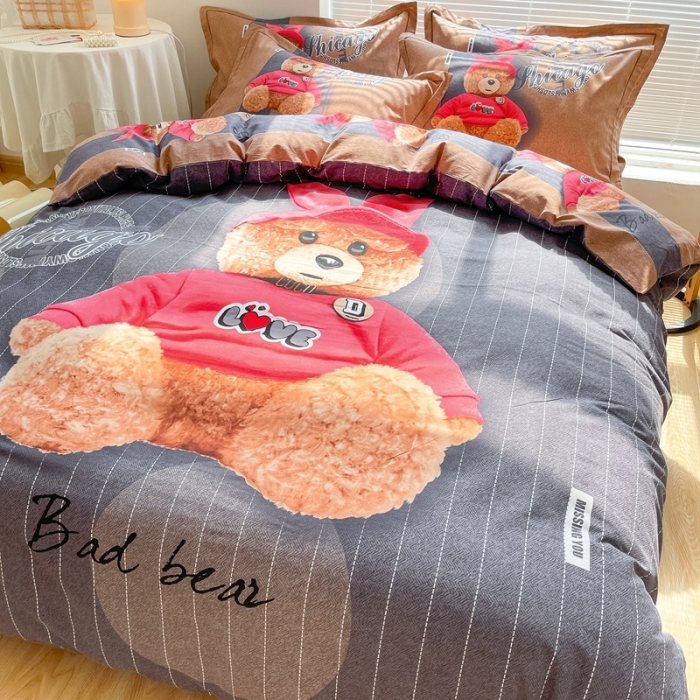 91家纺网 家纺一手货源 找家纺 金爱家 2021新款大版磨毛卡通系列四件套 宝宝熊