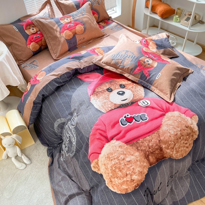 91家纺网 家纺一手货源 找家纺 金爱家 2021新款大版磨毛卡通系列四件套 宝宝熊