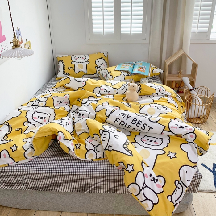 91家纺网 家纺一手货源 找家纺 怡家居 2021新款全棉卡通四件套 小黄熊