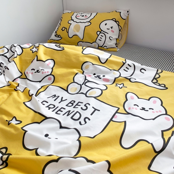 91家纺网 家纺一手货源 找家纺 怡家居 2021新款全棉卡通四件套 小黄熊