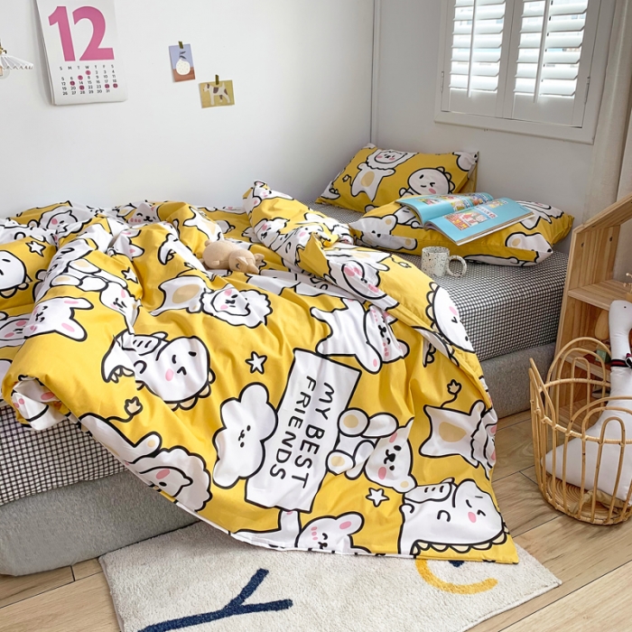 91家纺网 家纺一手货源 找家纺 怡家居 2021新款全棉卡通四件套 小黄熊