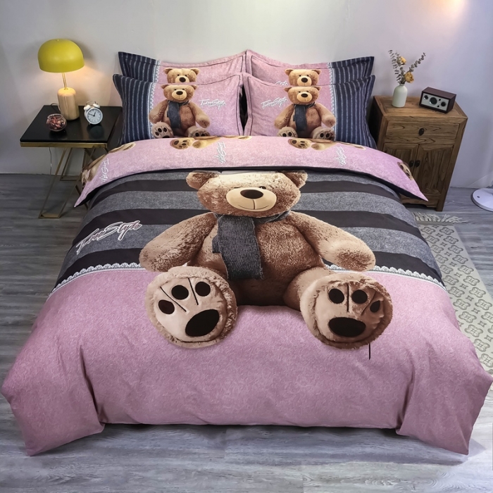 91家纺网 家纺一手货源 找家纺 金爱家 2021新款大版磨毛卡通系列四件套 抱抱熊