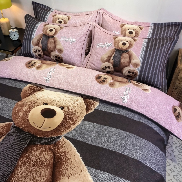 91家纺网 家纺一手货源 找家纺 金爱家 2021新款大版磨毛卡通系列四件套 抱抱熊