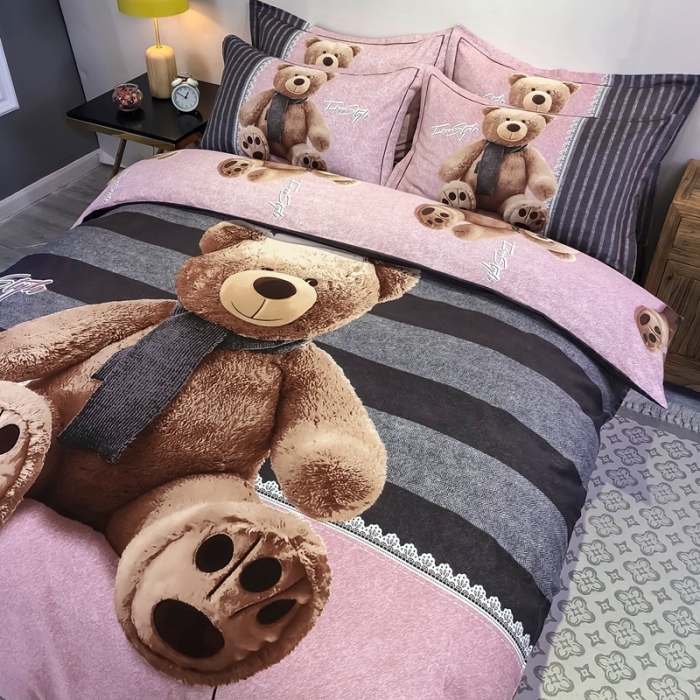 91家纺网 家纺一手货源 找家纺 金爱家 2021新款大版磨毛卡通系列四件套 抱抱熊