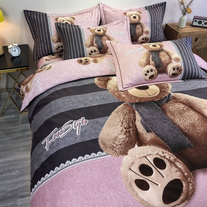 91家纺网 家纺一手货源 找家纺 金爱家 2021新款大版磨毛卡通系列四件套 抱抱熊