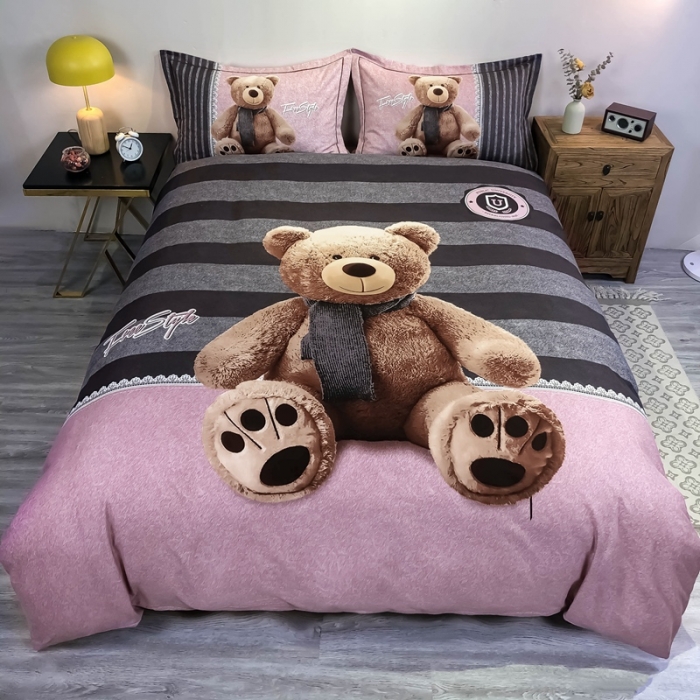 91家纺网 家纺一手货源 找家纺 金爱家 2021新款大版磨毛卡通系列四件套 抱抱熊